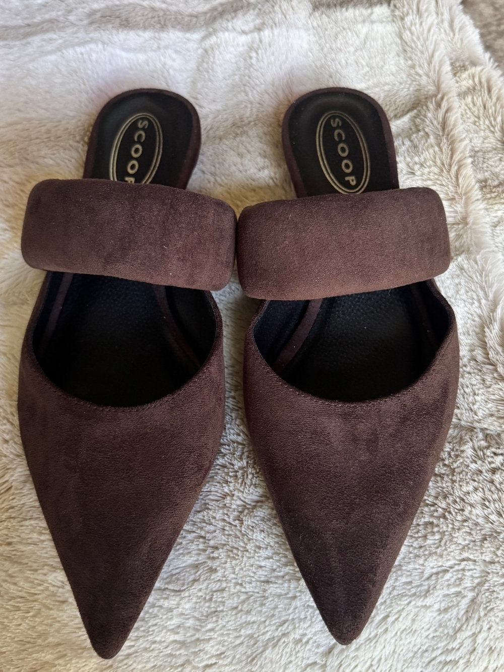 Women's Brown Pointed-Toe SuedeLike Slide Mules